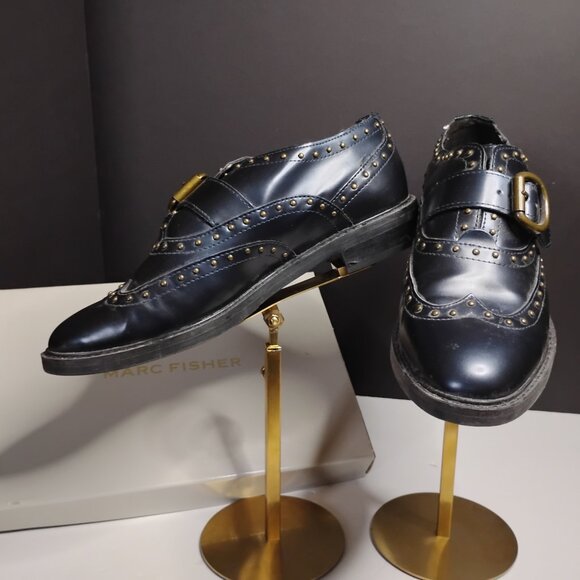 Women's Dark Blue Marc Fisher Bryleigh Studded Oxfords Size 8.5 w/ Box - Picture 7 of 15